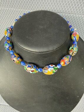 Vintage Murano Glass Millefiori Bead Necklace | Colorful Italian Art Glass